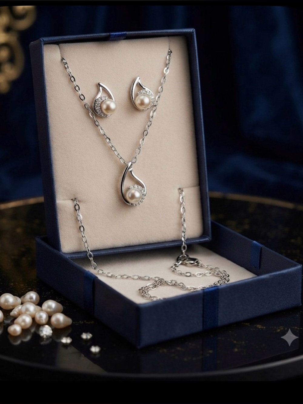 Elegant Silver Pearl Jewelry Set